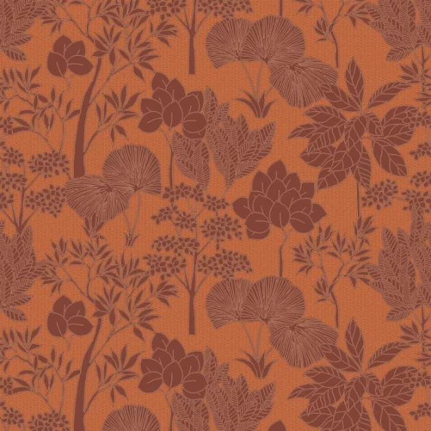 Casamance 76900814 Tressora Inara Orange brûlé - tapeta w roślinny motyw na strukturalnym tle