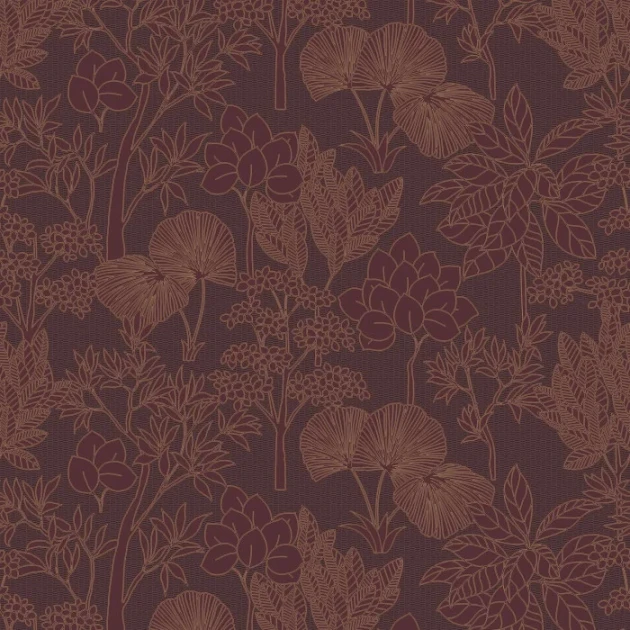 Casamance 76900712 Tressora Inara Pourpre - tapeta w roślinny motyw na strukturalnym tle