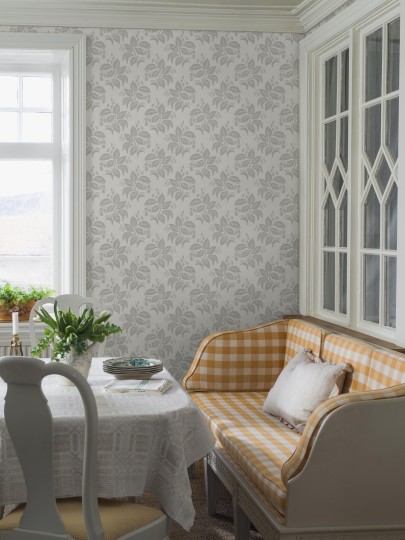 Boras Tapeter 8058 Anno II Tengbergska Gray - tapeta w liście i kwiaty