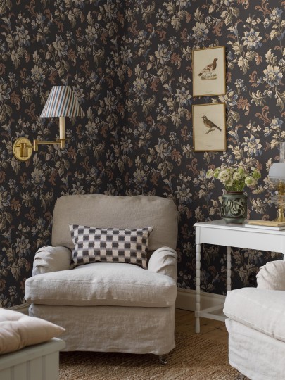 Boras Tapeter 8064 Anno II Elvira Black - tapeta w kwiaty