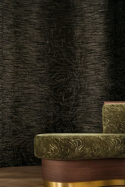Casamance 71660123 Exploration Ondes précieuses Noir doré - tekstylny mural w motyw archipelagu