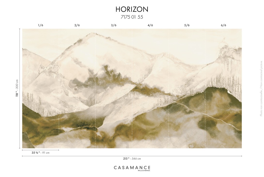 Casamance 71750155 Exploration Horizon Sable beige doré - tekstylny mural w górski krajobraz