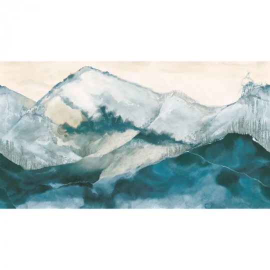 Casamance 71750223 Exploration Horizon Bleu beige doré - tekstylny mural w górski krajobraz