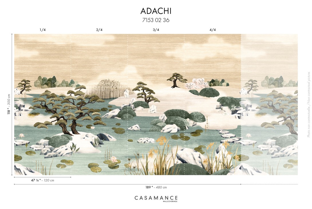 Casamance 71530236 Exploration Adachi Sable opaline - tekstylny mural w japoński ogród
