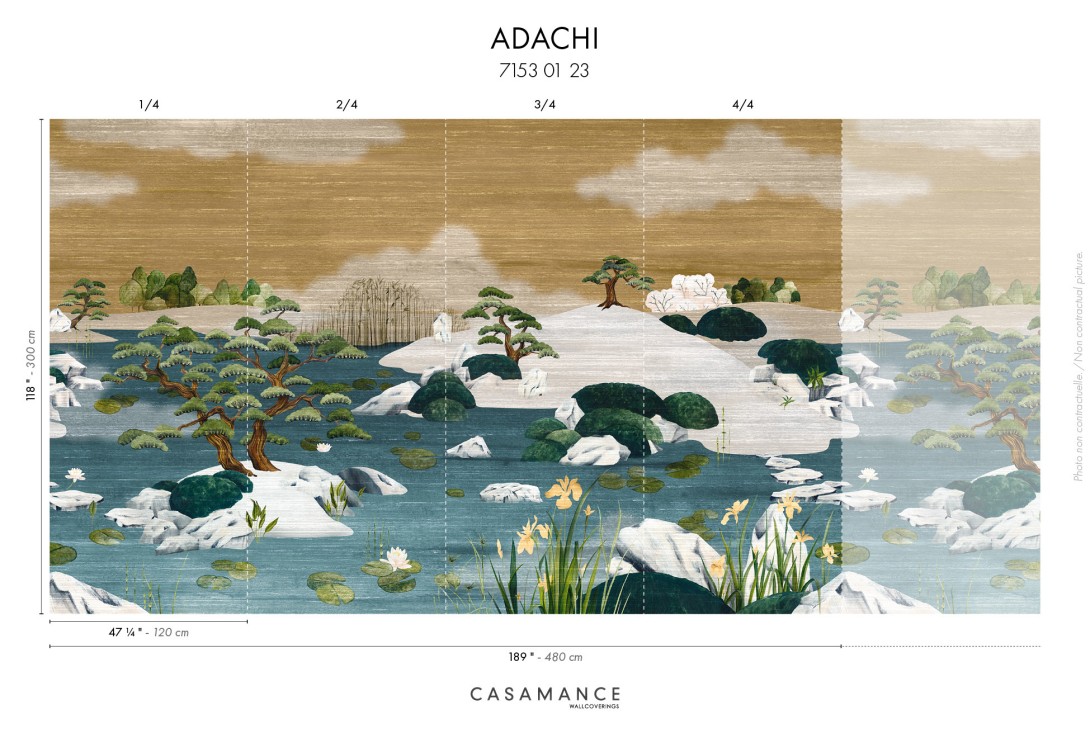 Casamance 71530123 Exploration Adachi Mordoré marine - tekstylny mural w japoński ogród