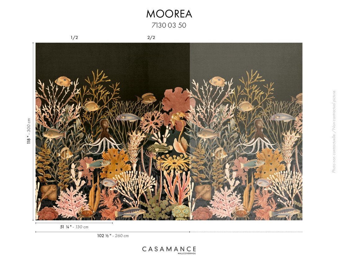Casamance 71300350 Exploration Moorea Noir de lune/multicouleurs - tekstylny mural w podwodny pejzaż
