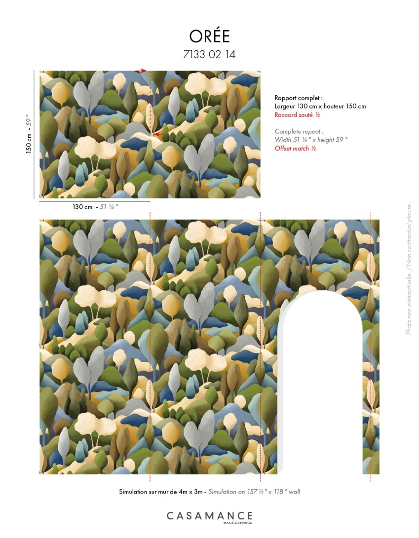 Casamance 71330214 Exploration Orée Kaki/ocre - welurowa tapeta w leśny krajobraz