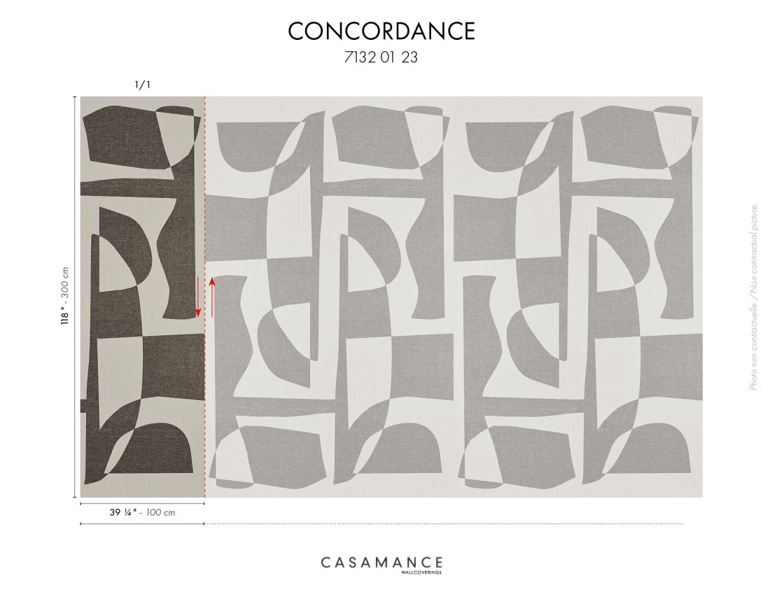 Casamance 71320123 Exploration Concordance Noir et blanc - lniany mural w geometryczny wzór