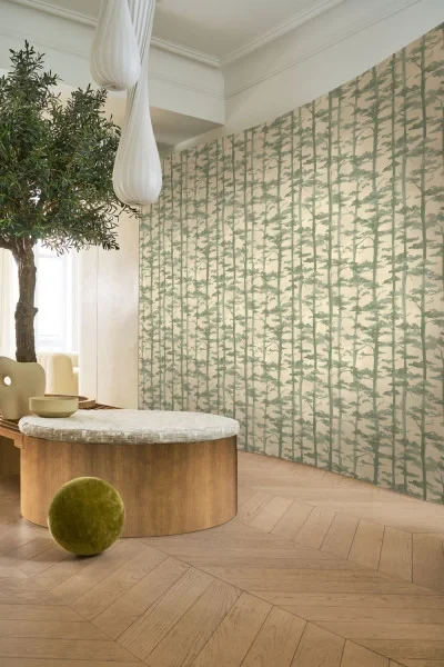 Casamance 70040610 Legendes Ame Sable/eucalyptus - tapeta w roślinny motyw w stylu japońskim