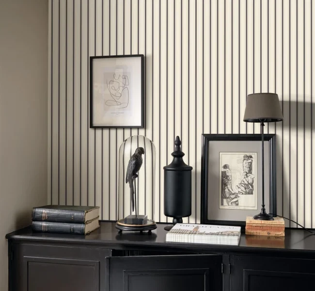 Casadeco 81579602 Les Belles Toiles de Jouy 2 Rayure Noir fusain - tapeta w paski