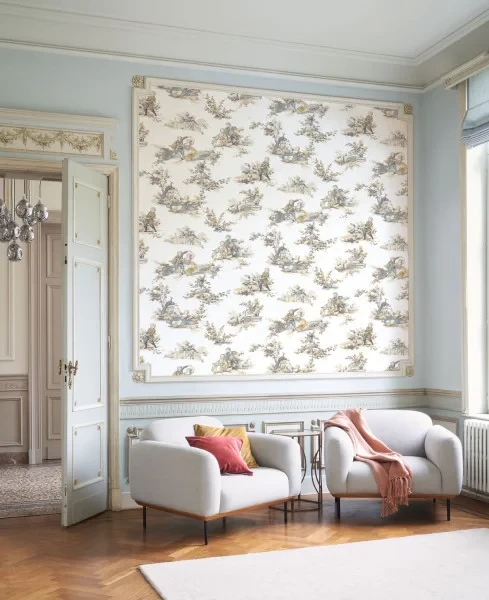 Casadeco 201737407 Les Belles Toiles de Jouy 2 Gavotte Multicolore - tapeta w scenki rodzajowe