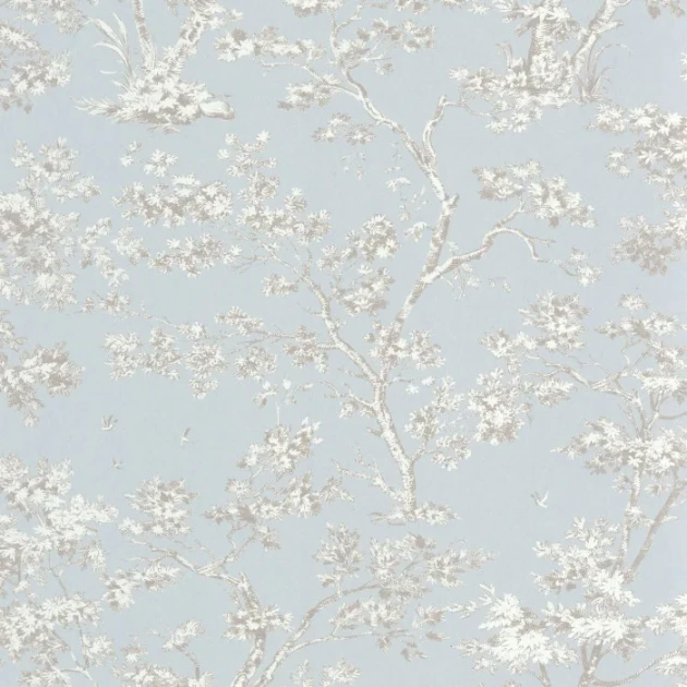 Casadeco 81526106 Les Belles Toiles de Jouy 2 Arbres Taupe/bleu doux - tapeta w drzewa