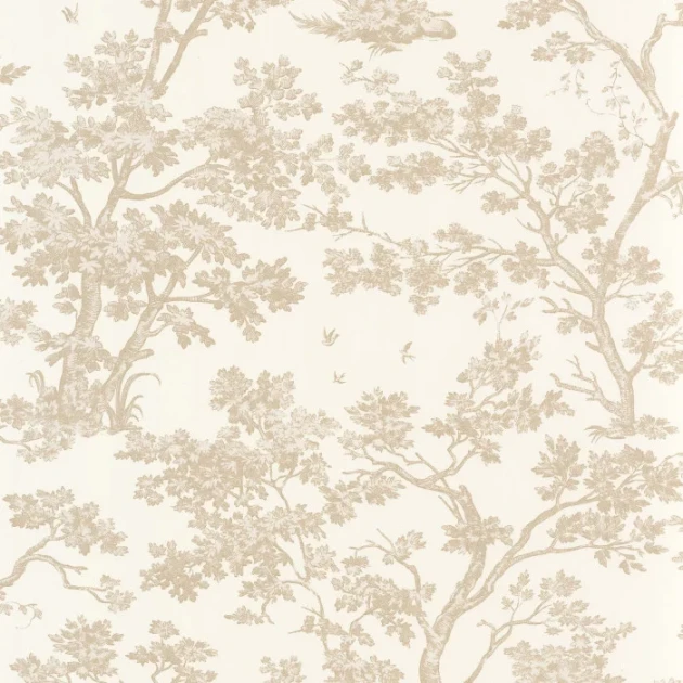 Casadeco 81521122 Les Belles Toiles de Jouy 2 Arbres Tissu Beige lin - tapeta w drzewa