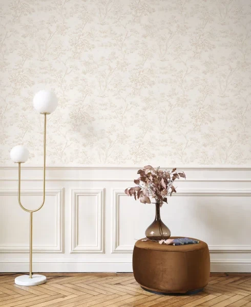 Casadeco 81521122 Les Belles Toiles de Jouy 2 Arbres Tissu Beige lin - tapeta w drzewa