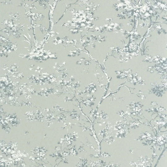 Casadeco 81527103 Les Belles Toiles de Jouy 2 Arbres Tissu Vert amande - tapeta w drzewa
