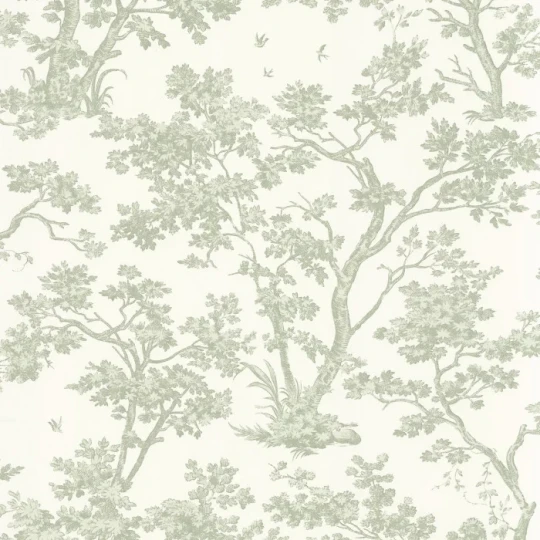 Casadeco 81527227 Les Belles Toiles de Jouy 2 Arbres Tissu Vert amande - tapeta w drzewa