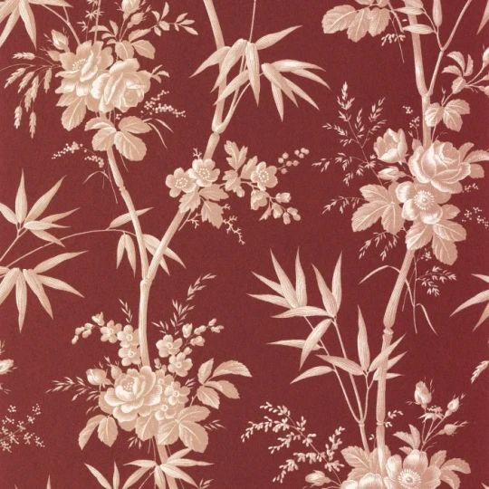 Casadeco 201708778 Les Belles Toiles de Jouy 2 Flanerie Rouge grenat - tapeta w bambusy i róże