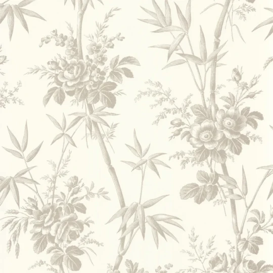 Casadeco 201709339 Les Belles Toiles de Jouy 2 Flanerie Taupe - tapeta w bambusy i róże