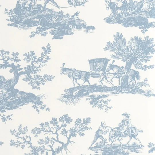 Casadeco 201696202 Les Belles Toiles de Jouy 2 Cadence Bleu porcelaine - tapeta w scenki rodzajowe