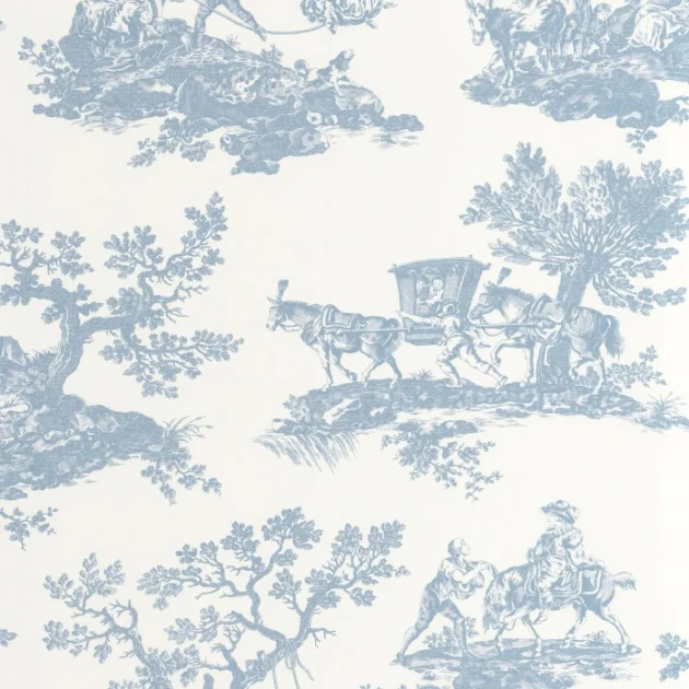 Casadeco 201696202 Les Belles Toiles de Jouy 2 Cadence Bleu porcelaine - tapeta w scenki rodzajowe