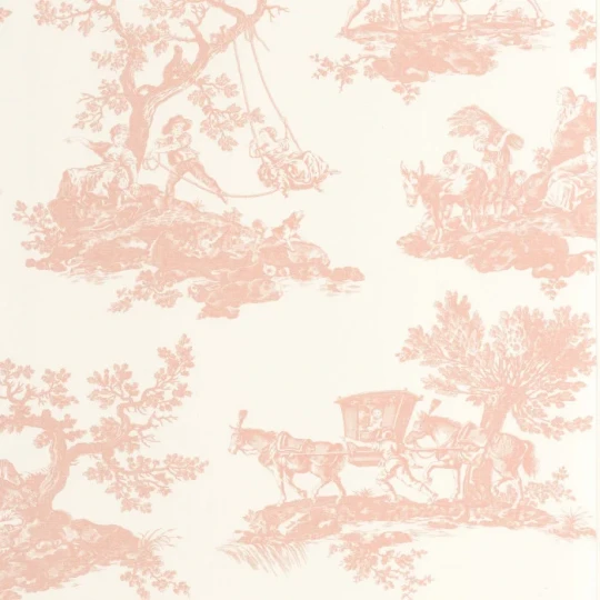 Casadeco 201694114 Les Belles Toiles de Jouy 2 Cadence Rose poudre - tapeta w scenki rodzajowe
