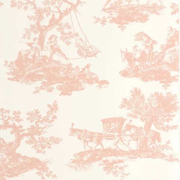 Casadeco 201694114 Les Belles Toiles de Jouy 2 Cadence Rose poudre - tapeta w scenki rodzajowe