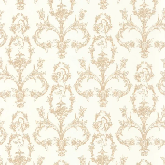 Casadeco 201711111 Les Belles Toiles de Jouy 2 Seraphin Beige sable - tapeta z motywem cherubinów i kwiatów