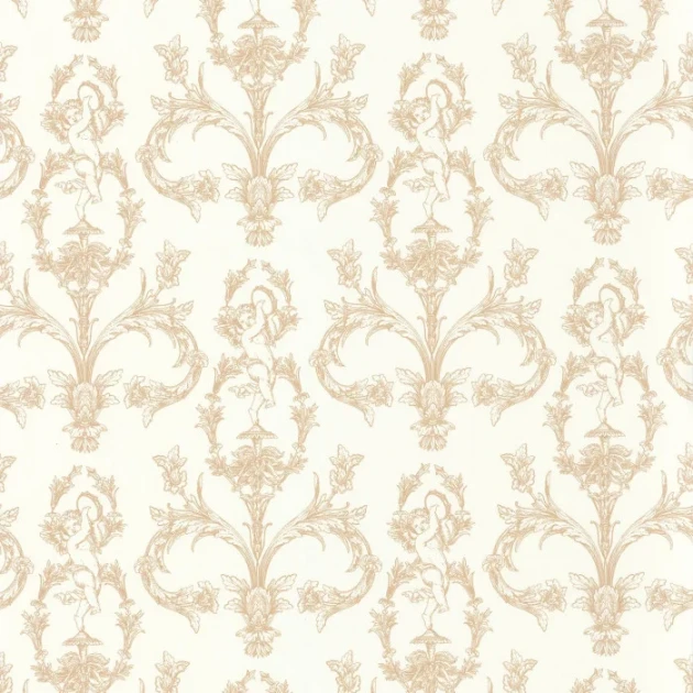 Casadeco 201711111 Les Belles Toiles de Jouy 2 Seraphin Beige sable - tapeta z motywem cherubinów i kwiatów