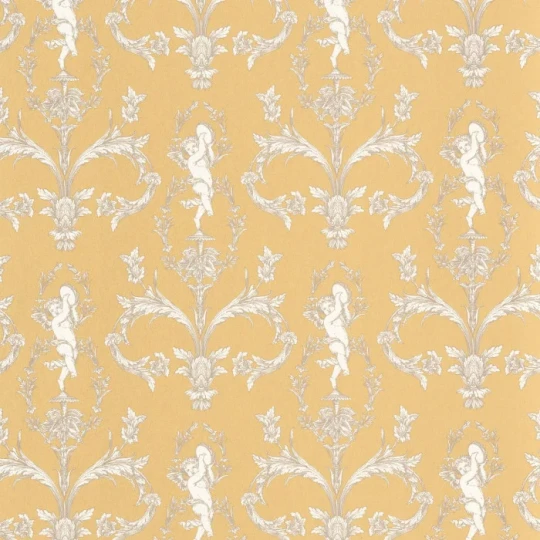 Casadeco 201712404 Les Belles Toiles de Jouy 2 Seraphin Jaune soleil - tapeta z motywem cherubinów i kwiatów
