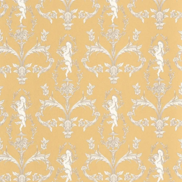 Casadeco 201712404 Les Belles Toiles de Jouy 2 Seraphin Jaune soleil - tapeta z motywem cherubinów i kwiatów
