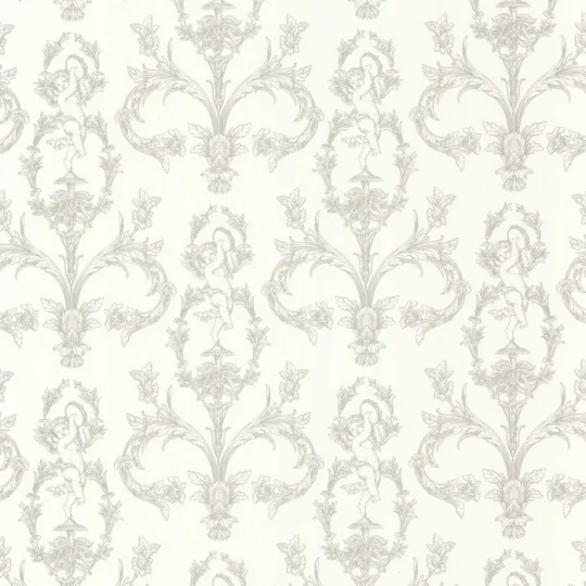 Casadeco 201719119 Les Belles Toiles de Jouy 2 Seraphin Gris perle - tapeta z motywem cherubinów i kwiatów
