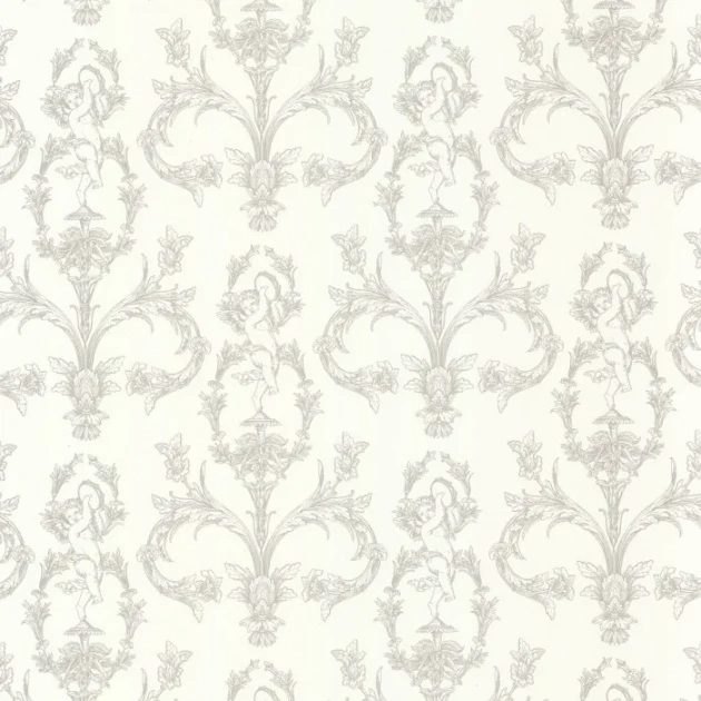 Casadeco 201719119 Les Belles Toiles de Jouy 2 Seraphin Gris perle - tapeta z motywem cherubinów i kwiatów