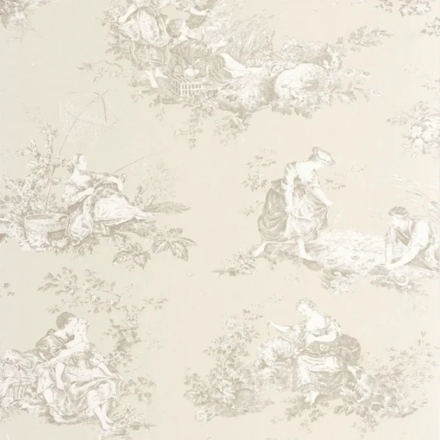 Casadeco 87911212 Les Belles Toiles de Jouy 2 Scène d’été Beige lin - tapeta w scenki rodzajowe