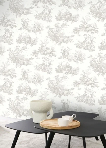 Casadeco 87911212 Les Belles Toiles de Jouy 2 Scène d’été Beige lin - tapeta w scenki rodzajowe