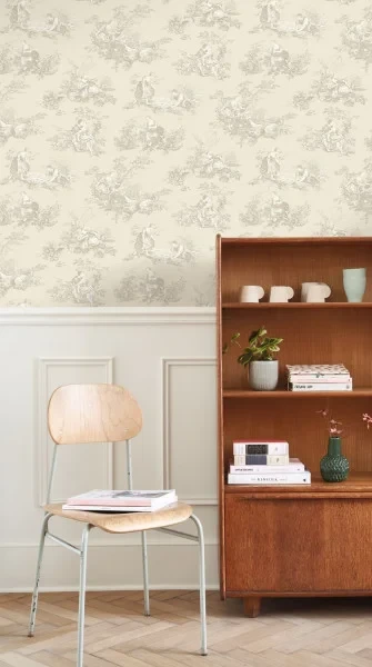 Casadeco 87911212 Les Belles Toiles de Jouy 2 Scène d’été Beige lin - tapeta w scenki rodzajowe