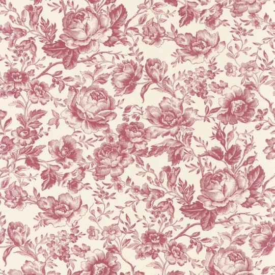 Casadeco 201728558 Les Belles Toiles de Jouy 2 Celestine Rouge grenat - tapeta w róże