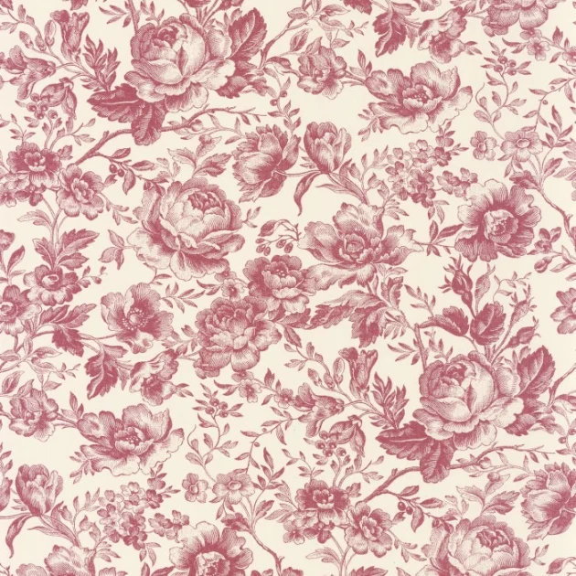 Casadeco 201728558 Les Belles Toiles de Jouy 2 Celestine Rouge grenat - tapeta w róże