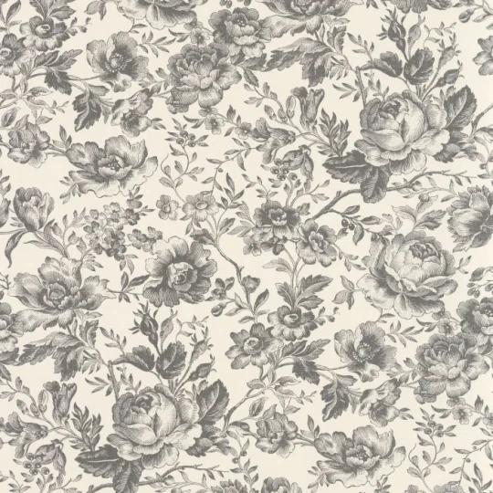 Casadeco 201729909 Les Belles Toiles de Jouy 2 Celestine Noir fusain - tapeta w róże