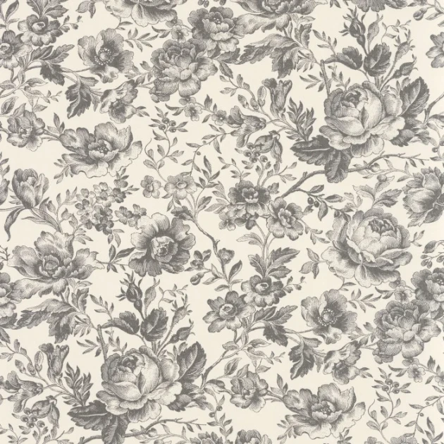 Casadeco 201729909 Les Belles Toiles de Jouy 2 Celestine Noir fusain - tapeta w róże