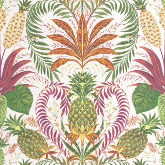 Casadeco 201824497 Rio Samba Fuchsia - tapeta w ananasy i egzotyczne rośliny