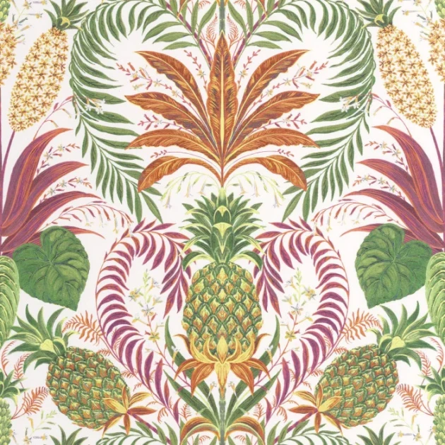 Casadeco 201824497 Rio Samba Fuchsia - tapeta w ananasy i egzotyczne rośliny