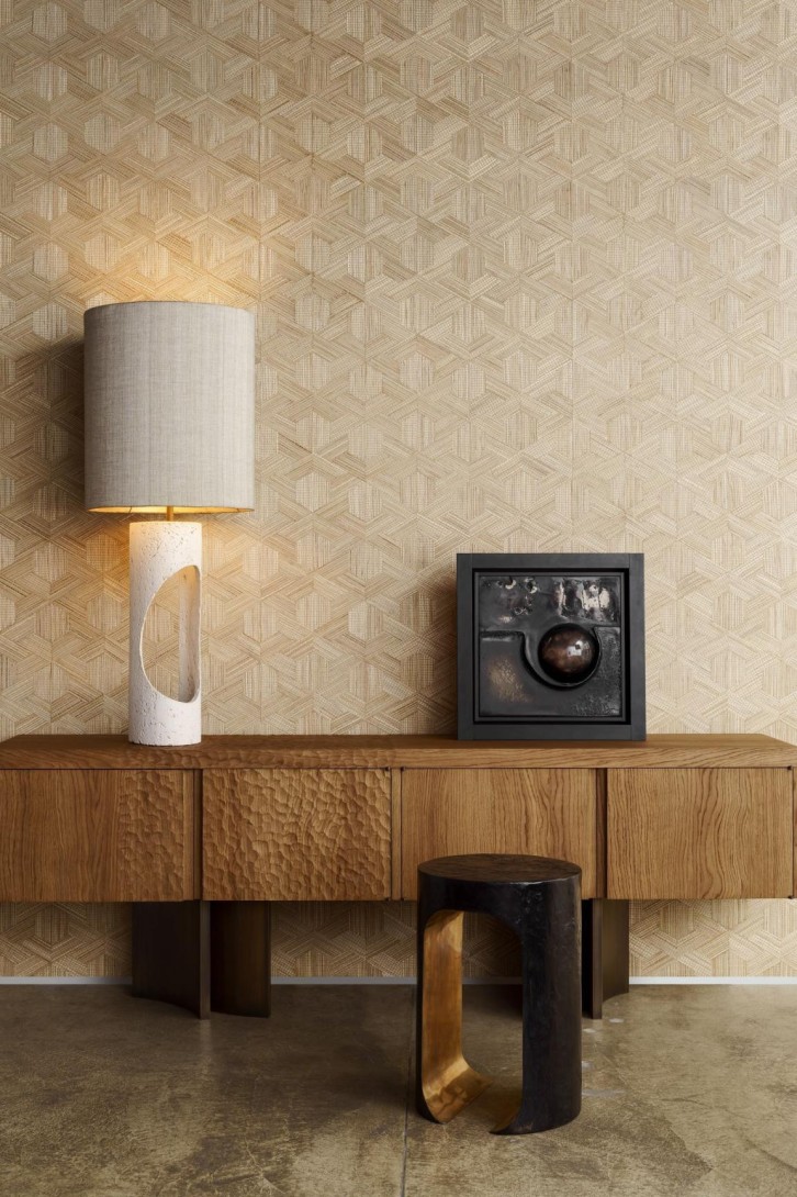 Arte 52481 Prismatic Reflect Golden Straw - tapeta geometryczna z rafii