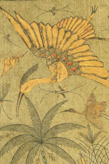 Arte 30370 Essentials Kaolin Passeggio Golden Olive - mural w żurawie na tle imitującym pergamin