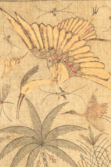 Arte 30371 Essentials Kaolin Passeggio Bright Sunset - mural w żurawie na tle imitującym pergamin