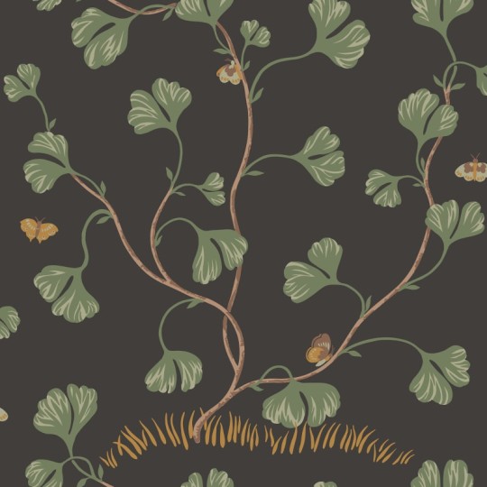 Sandberg S10619 Familjen Ebba Charcoal - tapeta w liście miłorzębu