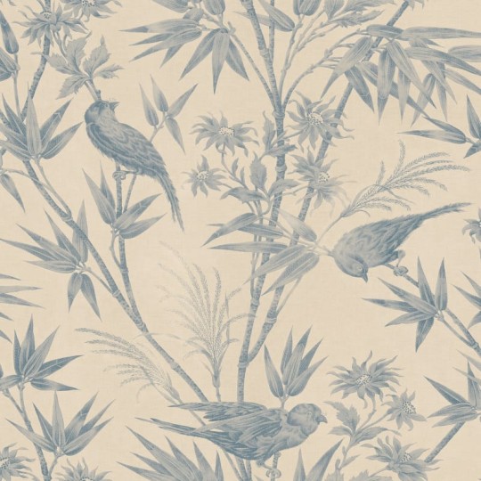 Sandberg S10621 Familjen Celeste Indigo Blue - tapeta w egzotyczne ptaki wśród liści
