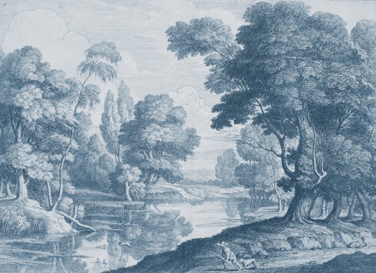 Rebel Walls R21792 Pops Etching Park Blue - mural w klasyczny pejzaż