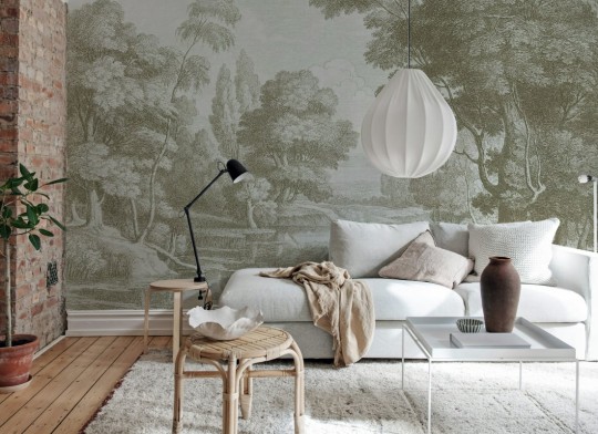 Rebel Walls R21793 Pops Etching Park Beige - mural w klasyczny pejzaż