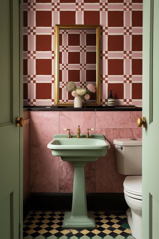 Rebel Walls R21595 Pops Bold Grid Burgundy - mural w retro kratkę