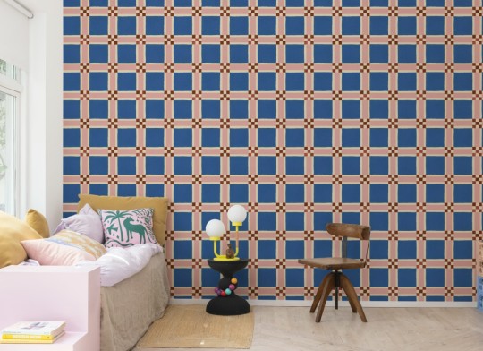 Rebel Walls R21597 Pops Bold Grid Blue - mural w retro kratkę